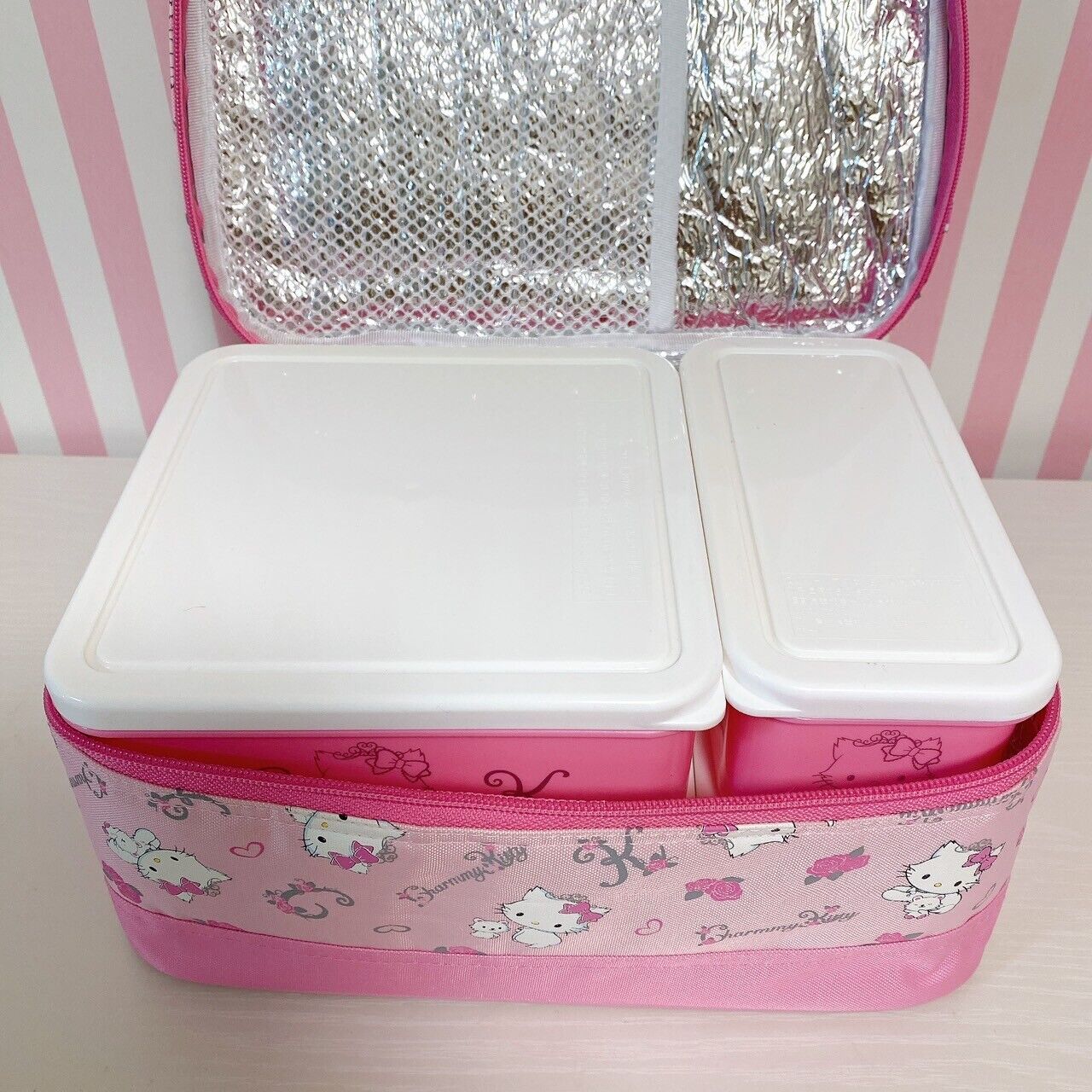 Sanrio Charmmy Charmy Kitty Picnic Set Lunch Box Bag Pink Cat Rose Kawaii Rare