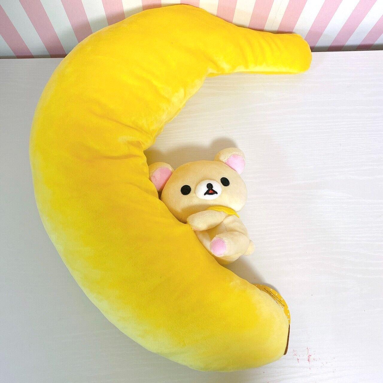 San-x Rilakkuma Korilakkuma Plush Cushion Banana XL Fluffy Soft Stuffed Toy Rare