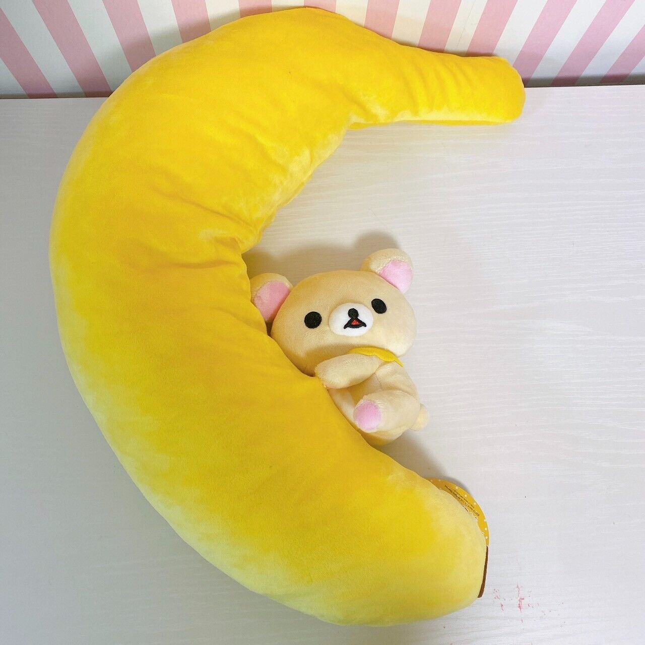 San-x Rilakkuma Korilakkuma Plush Cushion Banana XL Fluffy Soft Stuffed Toy Rare