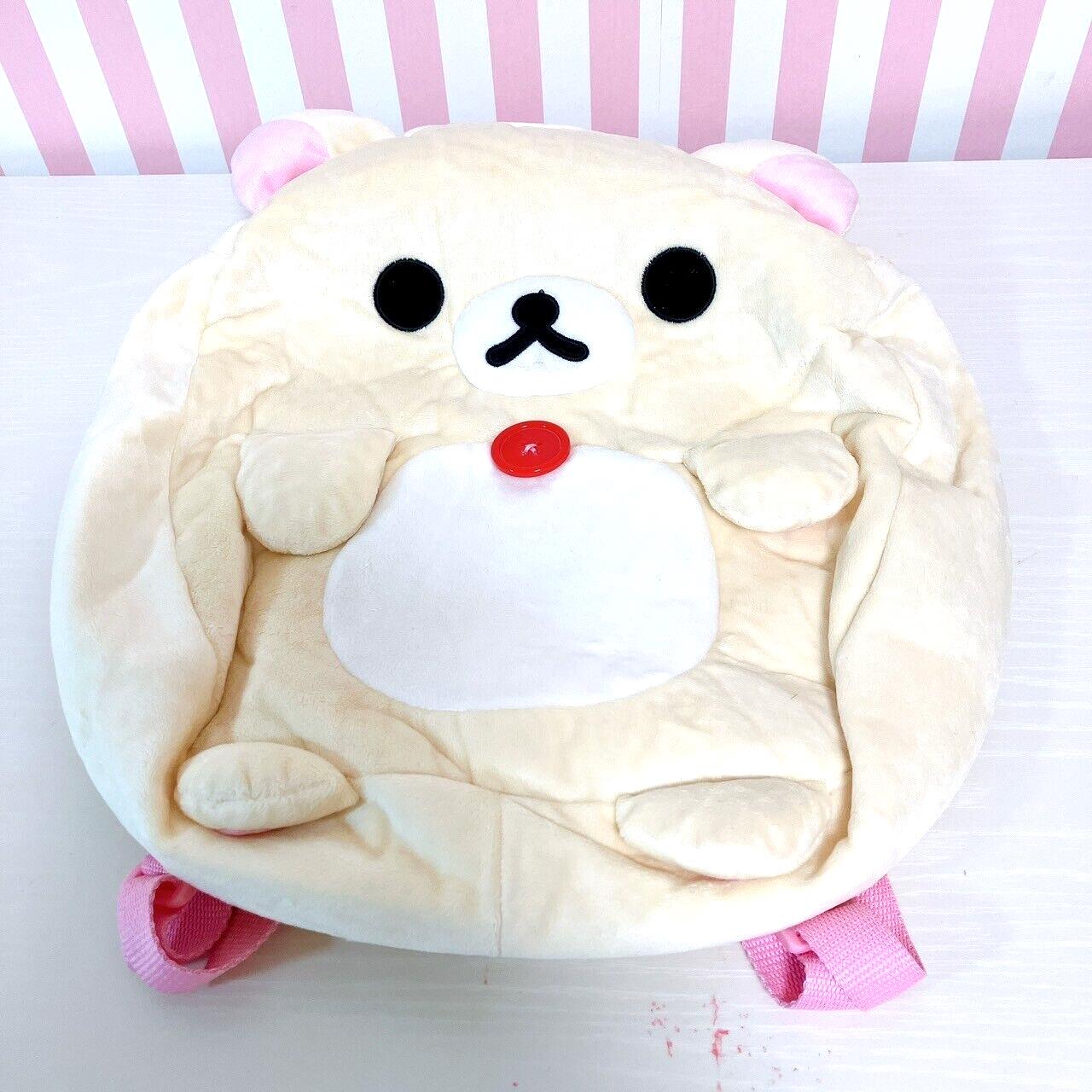 Korilakkuma Plush Backpack Rucksack Round White Soft Stuffed Toy Fluffy Rare