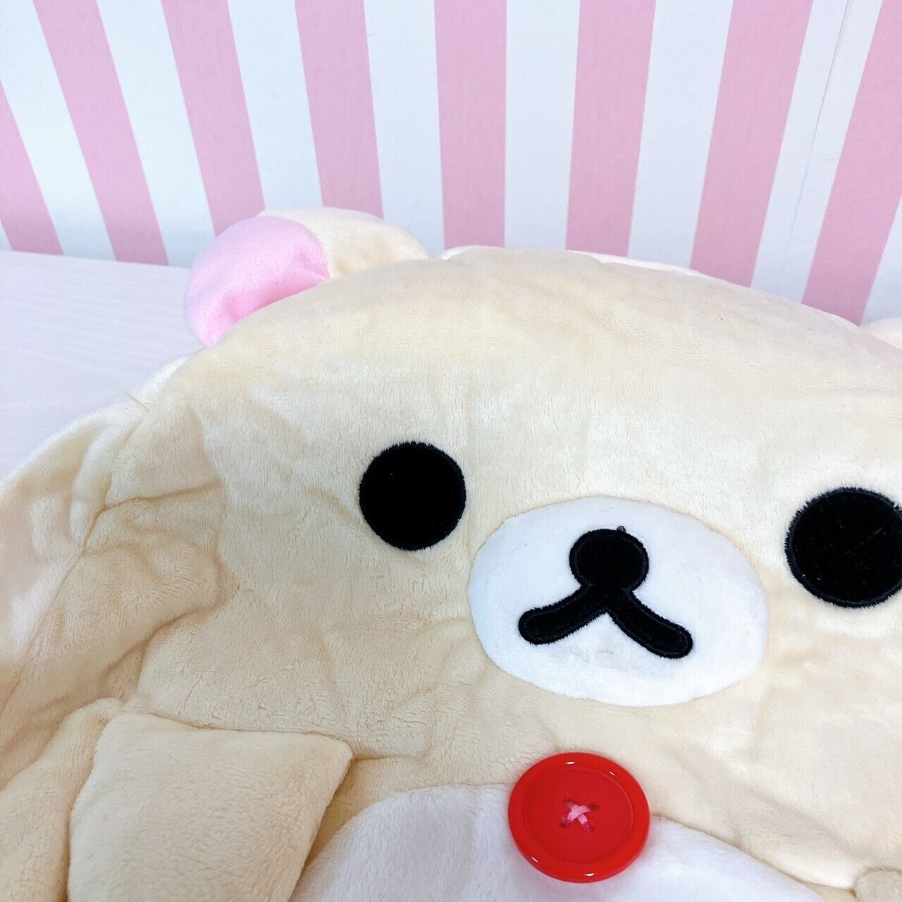 Korilakkuma Plush Backpack Rucksack Round White Soft Stuffed Toy Fluffy Rare