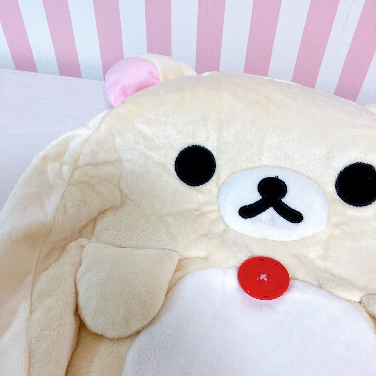 Korilakkuma Plush Backpack Rucksack Round White Soft Stuffed Toy Fluffy Rare