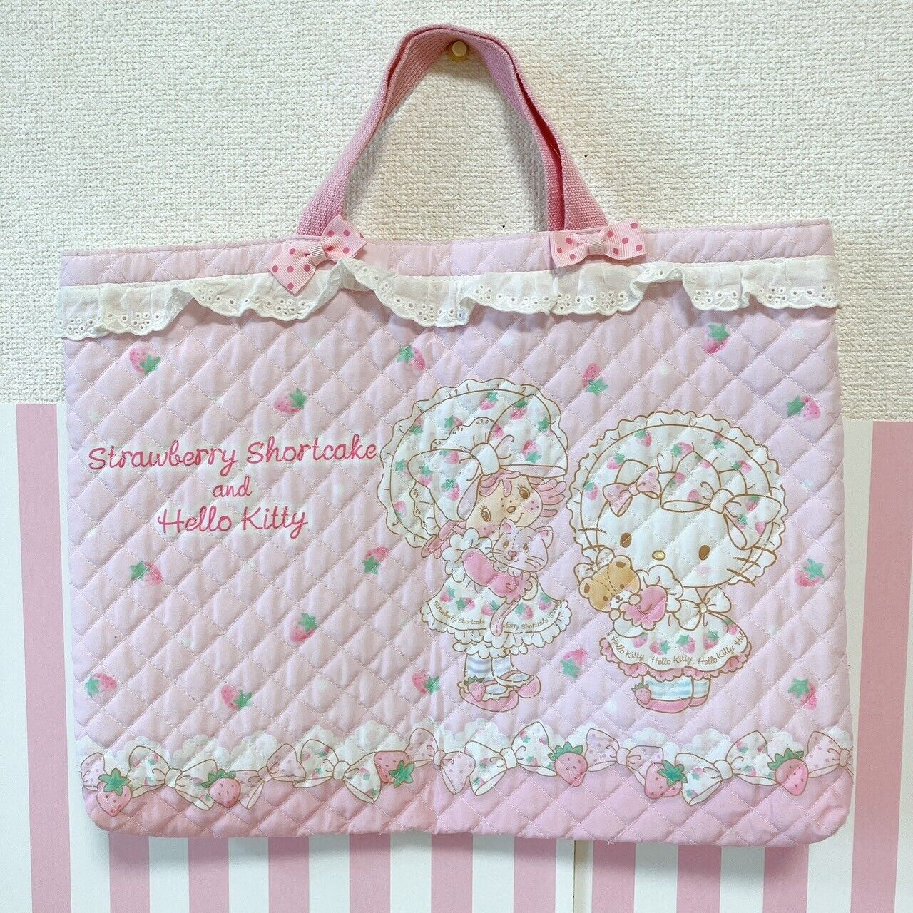 Sanrio Strawberry Shortcake Hello Kitty Collaboration Bag Tote Handbag Pink Rare