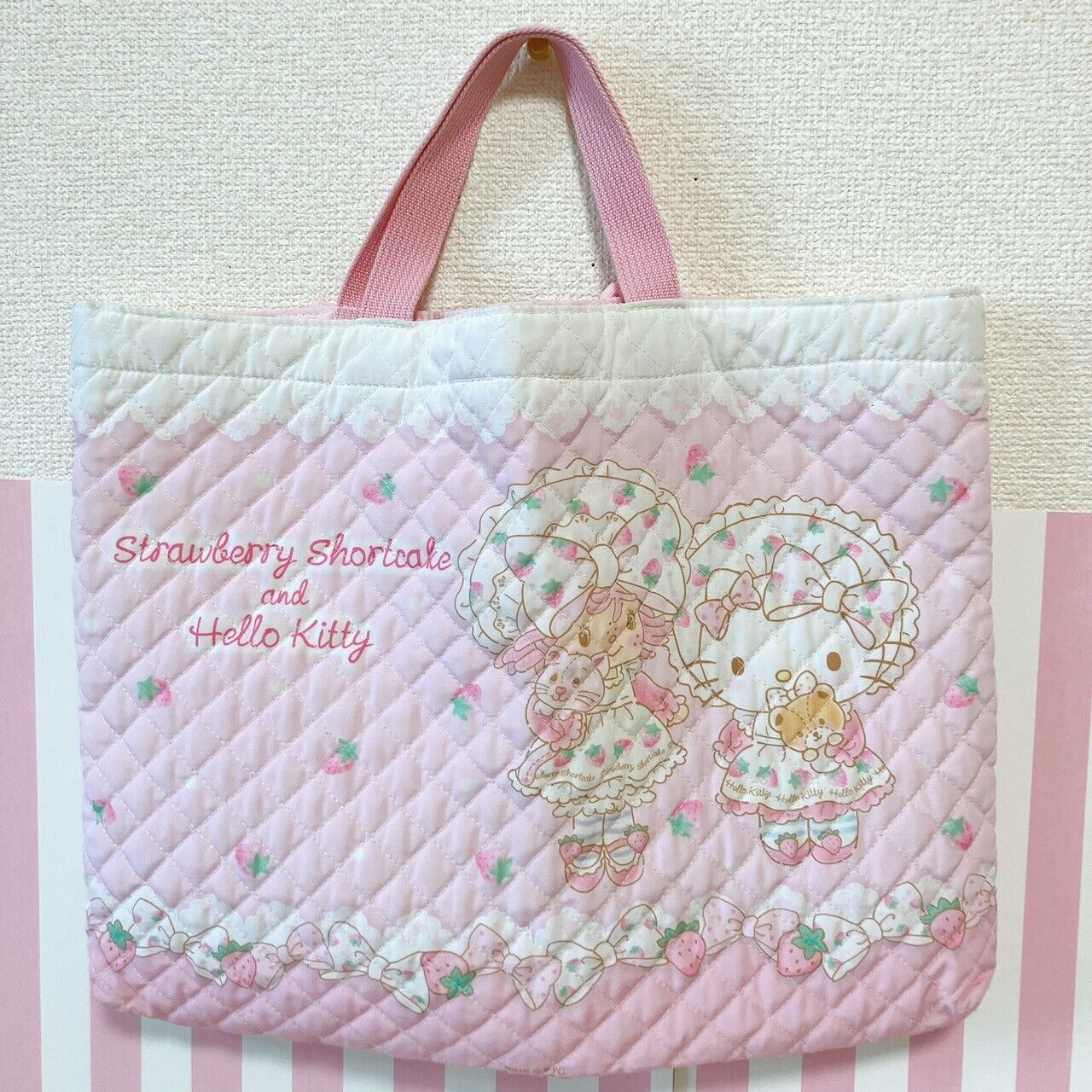 Sanrio Strawberry Shortcake Hello Kitty Collaboration Bag Tote Handbag Pink Rare