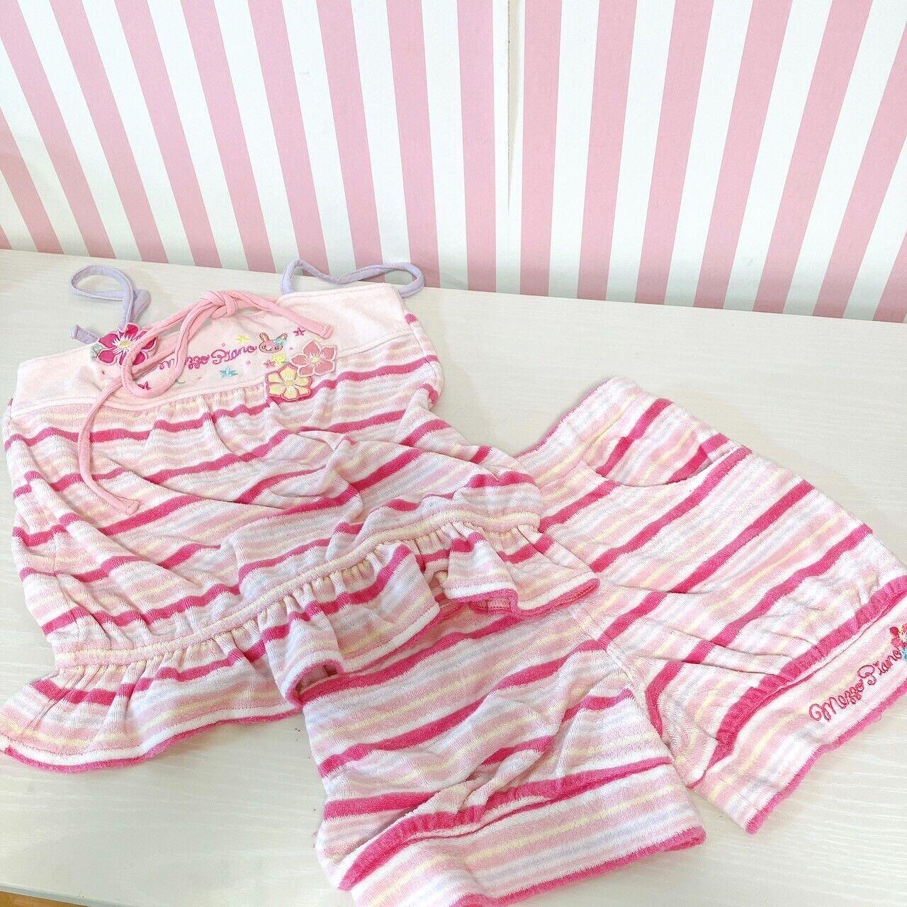 Mezzo Piano Camisole Shorts Pants Set 120cm Pink Stripe Border Hibiscus Kids