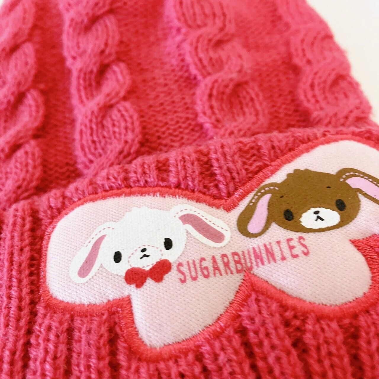 Sanrio Sugar Bunnies Knit Hat Cap Acrylic Pink Fluffy Shirousa Kurousa Kawaii