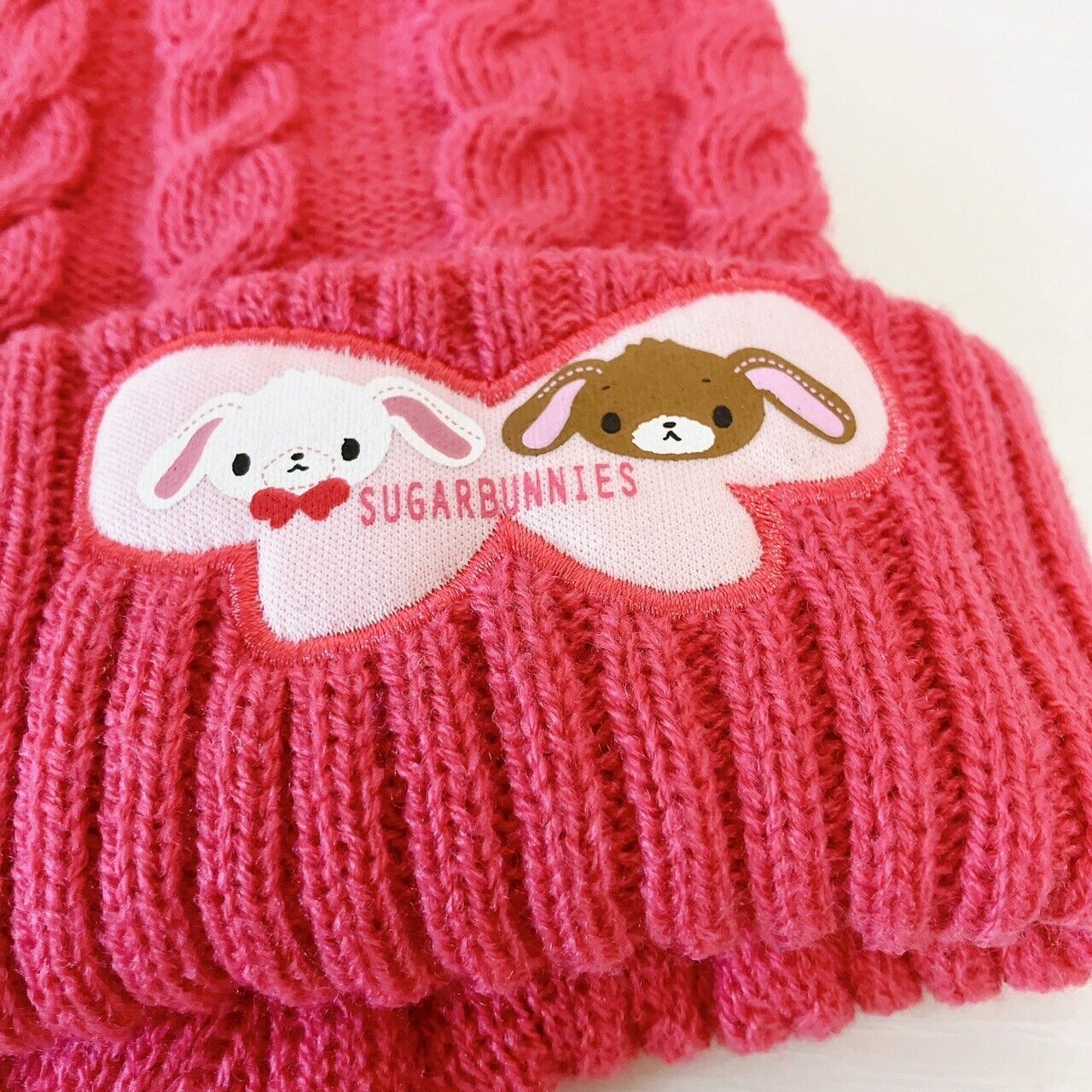 Sanrio Sugar Bunnies Knit Hat Cap Acrylic Pink Fluffy Shirousa Kurousa Kawaii