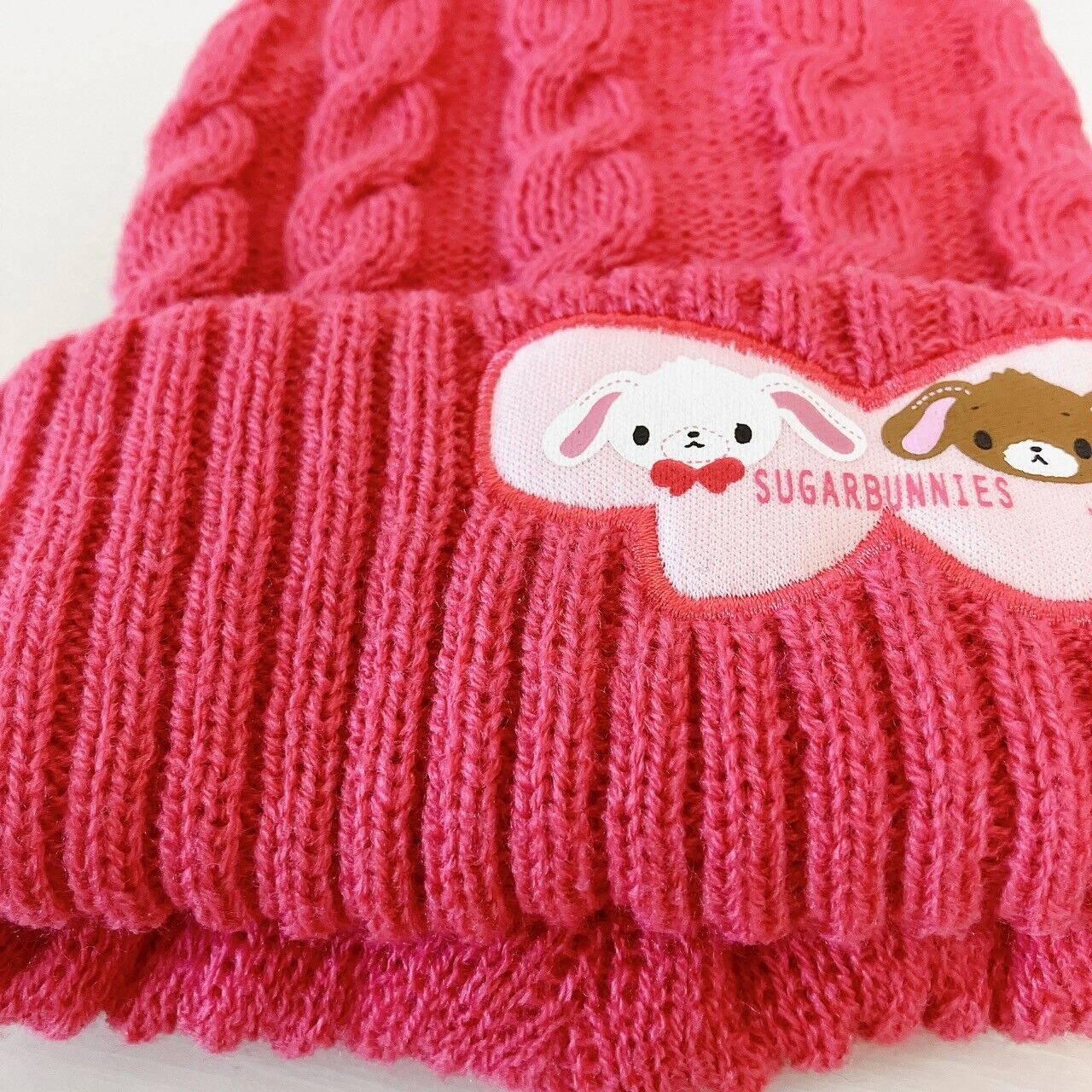 Sanrio Sugar Bunnies Knit Hat Cap Acrylic Pink Fluffy Shirousa Kurousa Kawaii