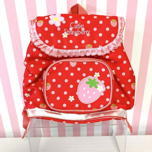 Mother Garden Rucksack Backpack School Bag Cutie Strawberry Dot Red Frill Flower