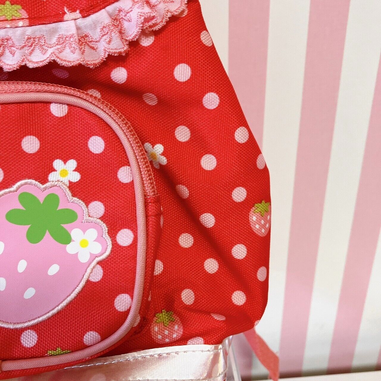 Mother Garden Rucksack Backpack School Bag Cutie Strawberry Dot Red Frill Flower