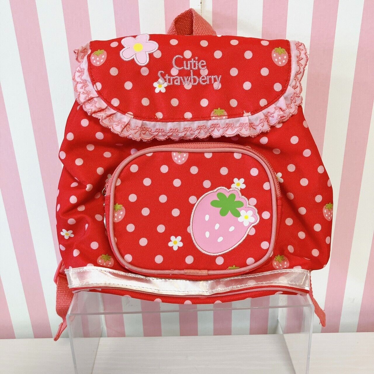 Mother Garden Rucksack Backpack School Bag Cutie Strawberry Dot Red Frill Flower