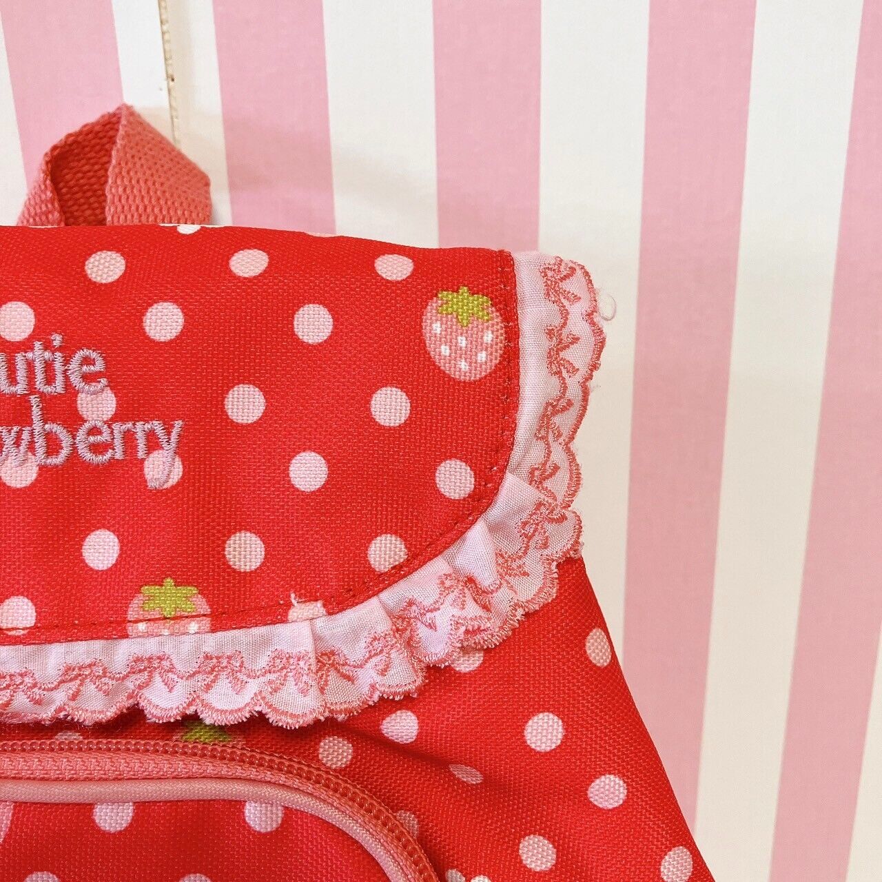 Mother Garden Rucksack Backpack School Bag Cutie Strawberry Dot Red Frill Flower