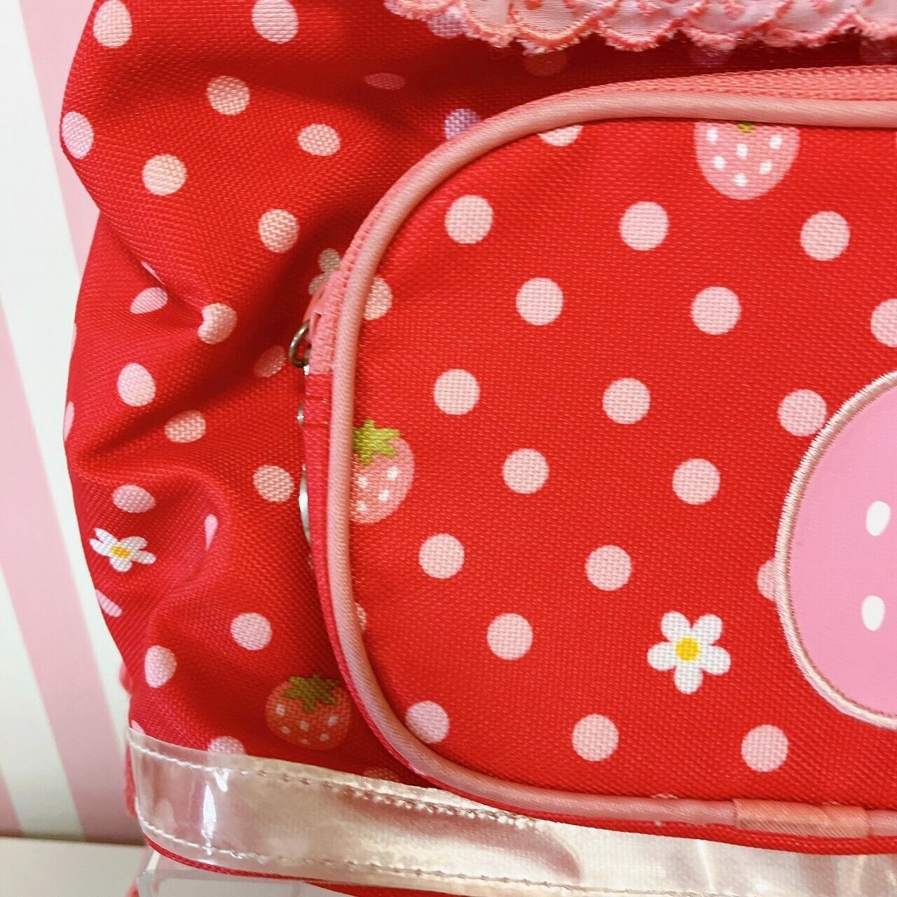 Mother Garden Rucksack Backpack School Bag Cutie Strawberry Dot Red Frill Flower