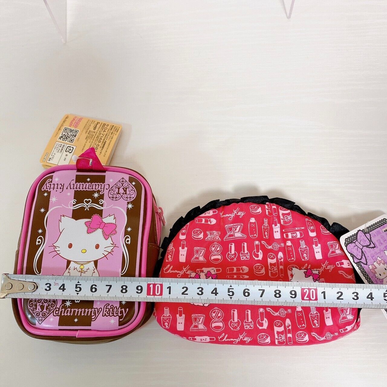 Sanrio Charmmy Charmy Kitty Pouch Set 2 Cosmetic Red Frill Pink Brown Stripe