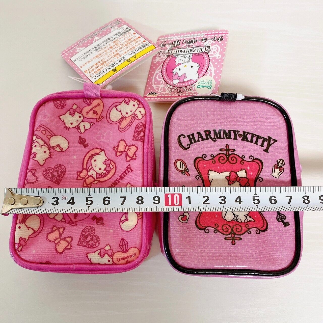 Sanrio Charmmy Charmy Kitty Pouch Set 2 Pink Square Ribbon Cat Cosmetic Kawaii