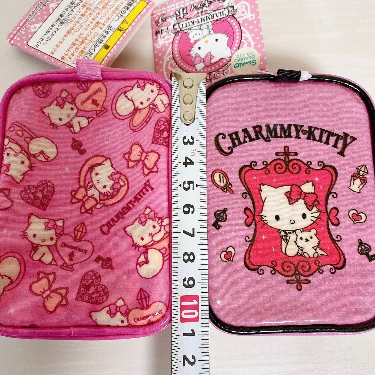 Sanrio Charmmy Charmy Kitty Pouch Set 2 Pink Square Ribbon Cat Cosmetic Kawaii