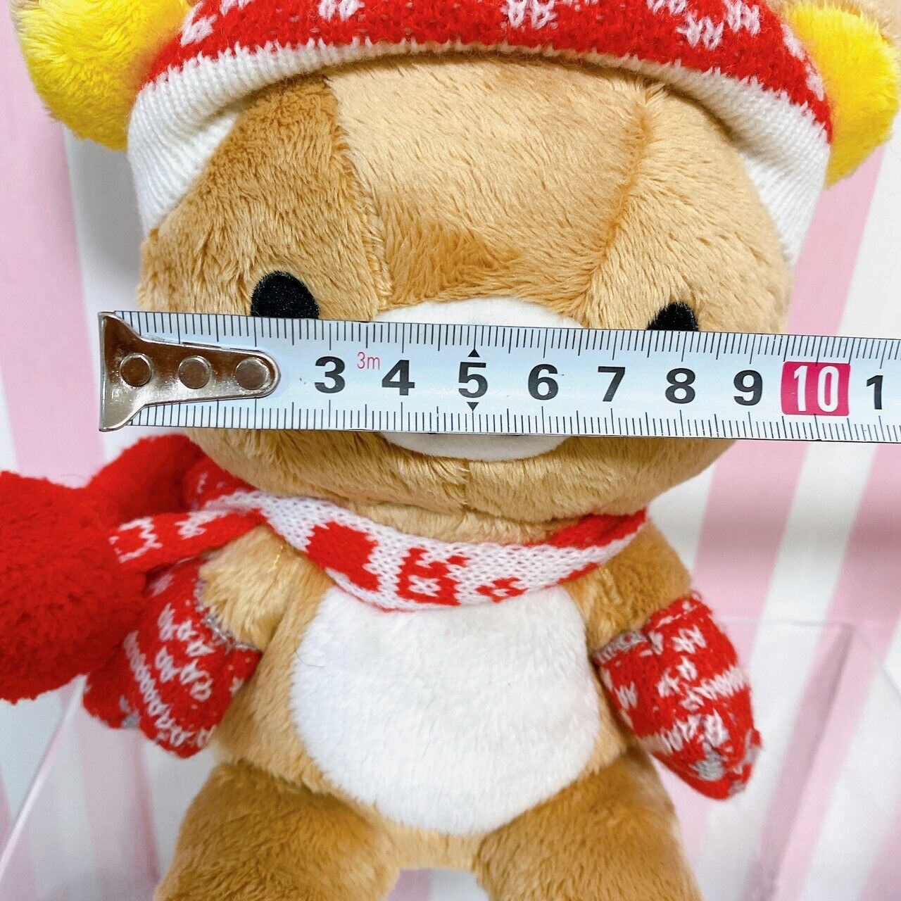 San-X Rilakkuma Plush Soft Stuffed Toy Bear Red Heart Knit Hat Cap Muffler Brown