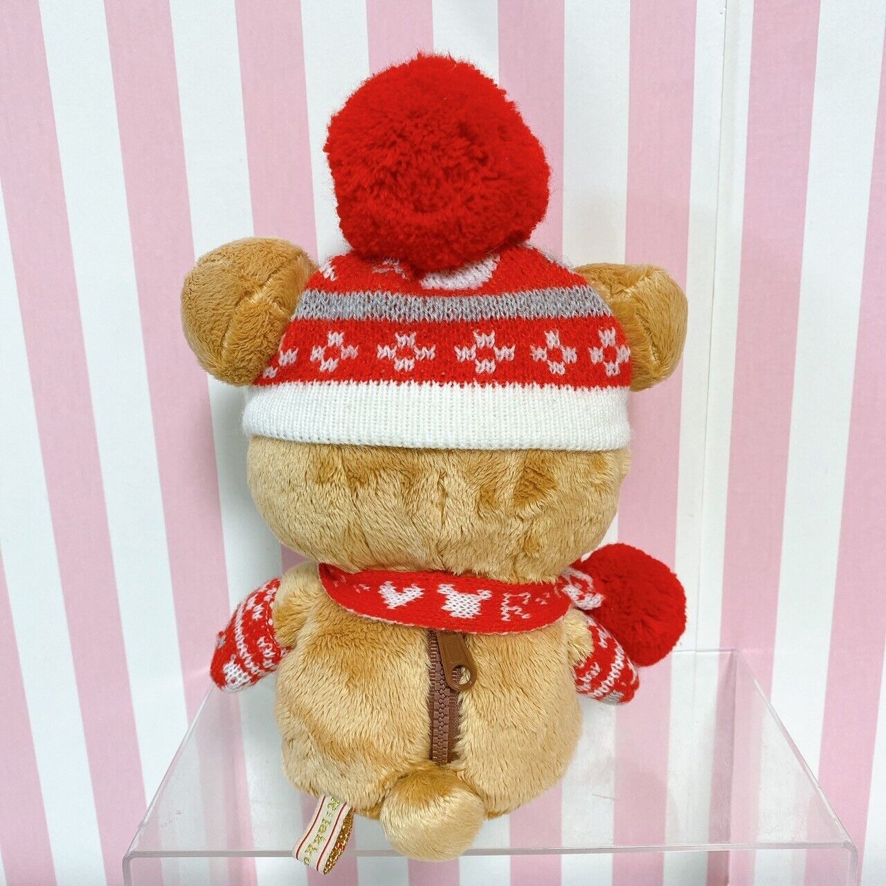 San-X Rilakkuma Plush Soft Stuffed Toy Bear Red Heart Knit Hat Cap Muffler Brown