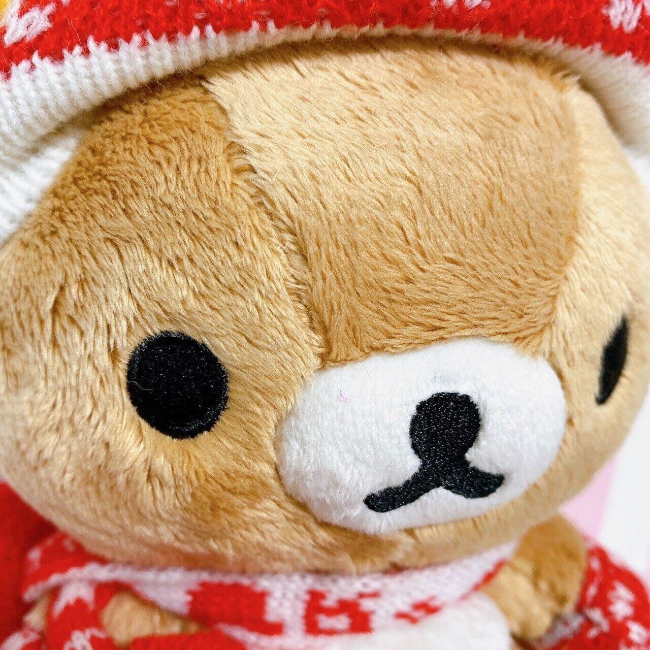 San-X Rilakkuma Plush Soft Stuffed Toy Bear Red Heart Knit Hat Cap Muffler Brown