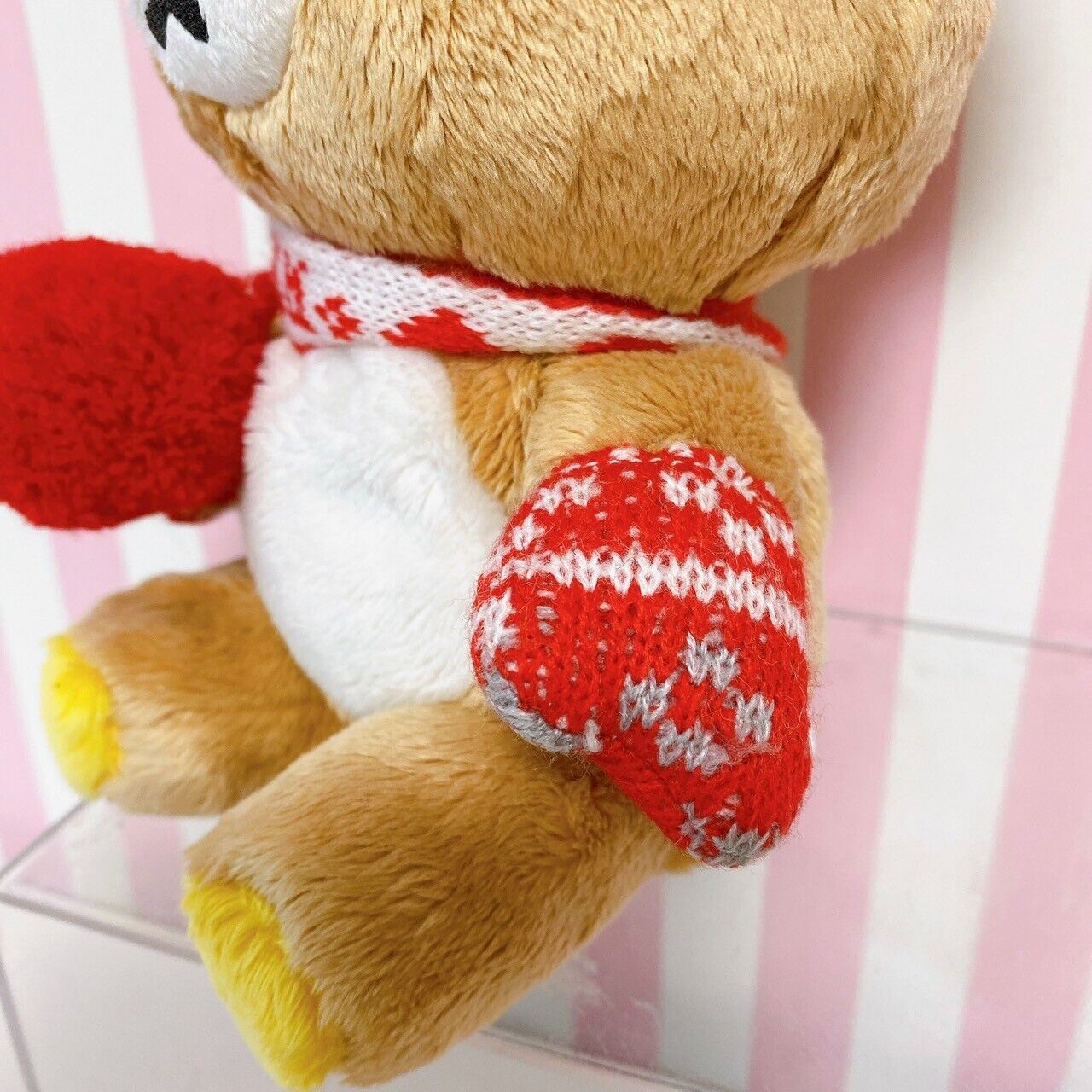 San-X Rilakkuma Plush Soft Stuffed Toy Bear Red Heart Knit Hat Cap Muffler Brown