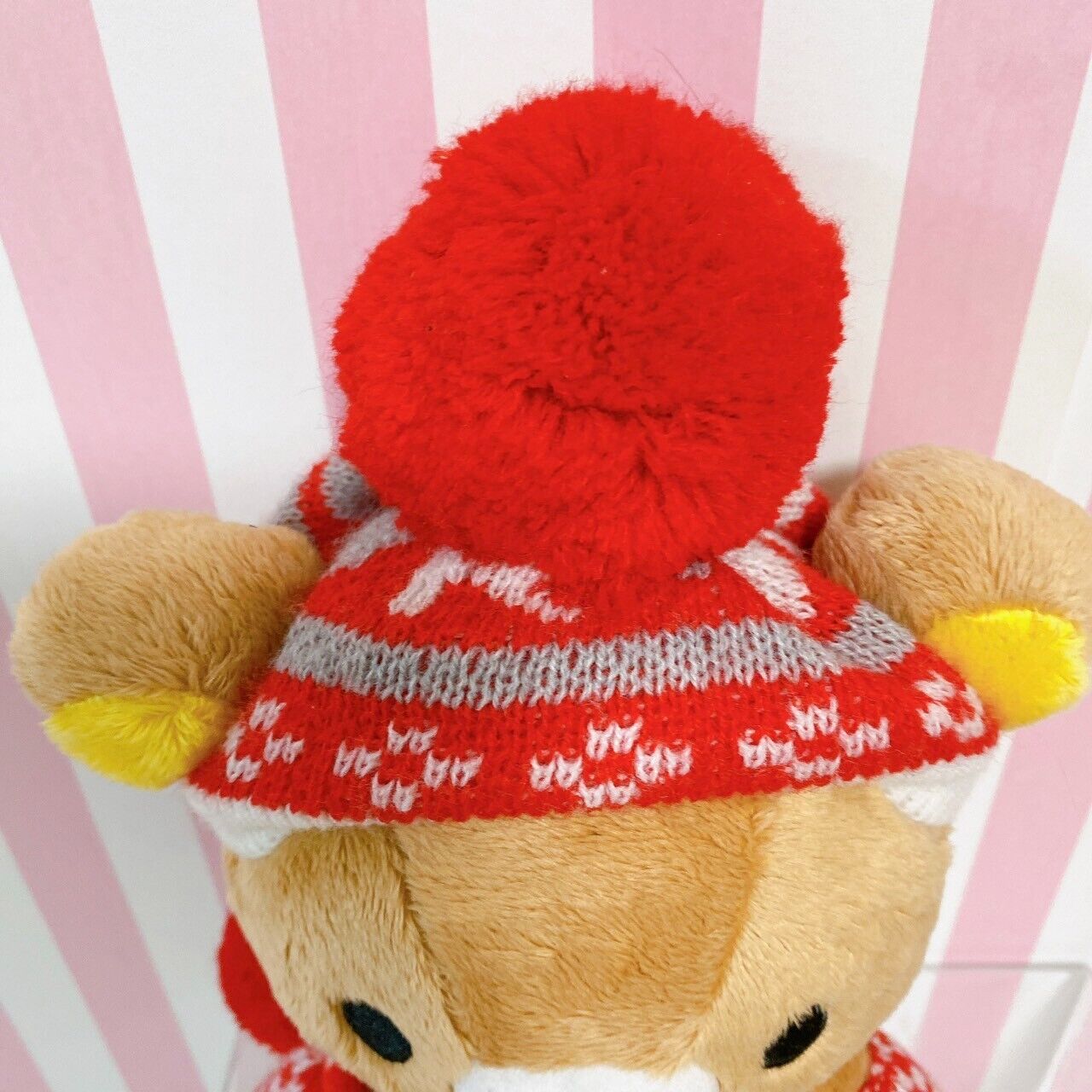 San-X Rilakkuma Plush Soft Stuffed Toy Bear Red Heart Knit Hat Cap Muffler Brown