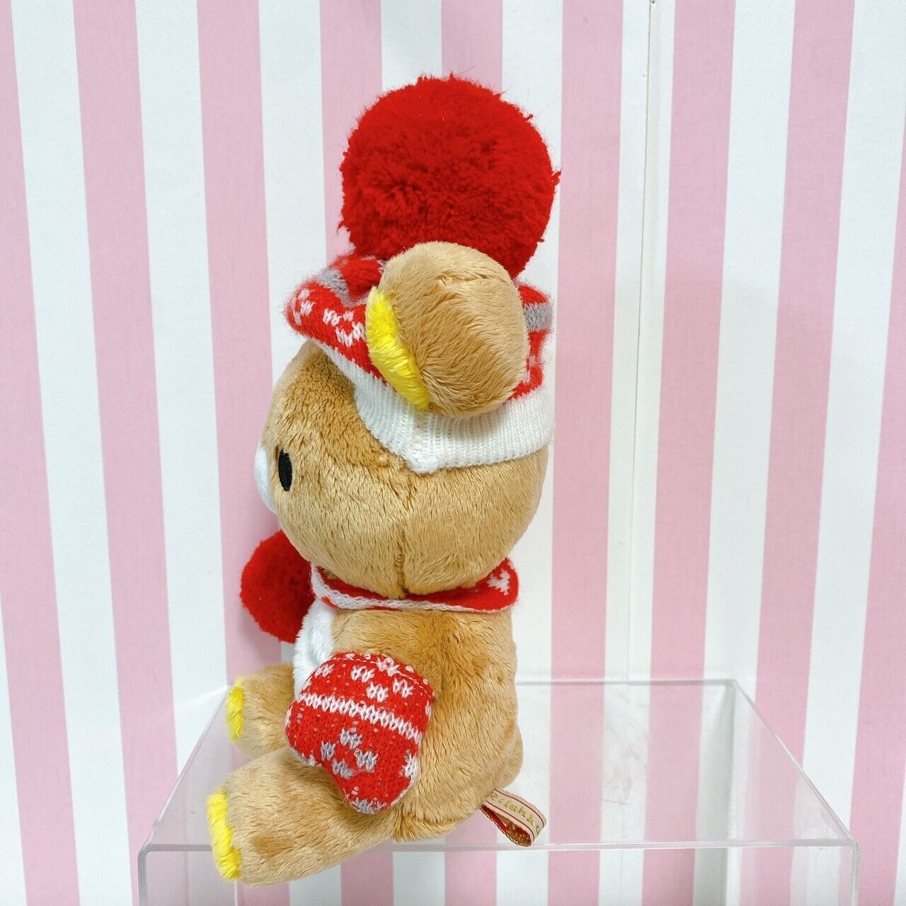 San-X Rilakkuma Plush Soft Stuffed Toy Bear Red Heart Knit Hat Cap Muffler Brown