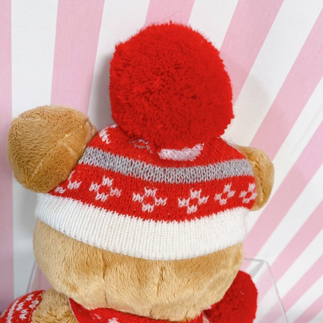 San-X Rilakkuma Plush Soft Stuffed Toy Bear Red Heart Knit Hat Cap Muffler Brown