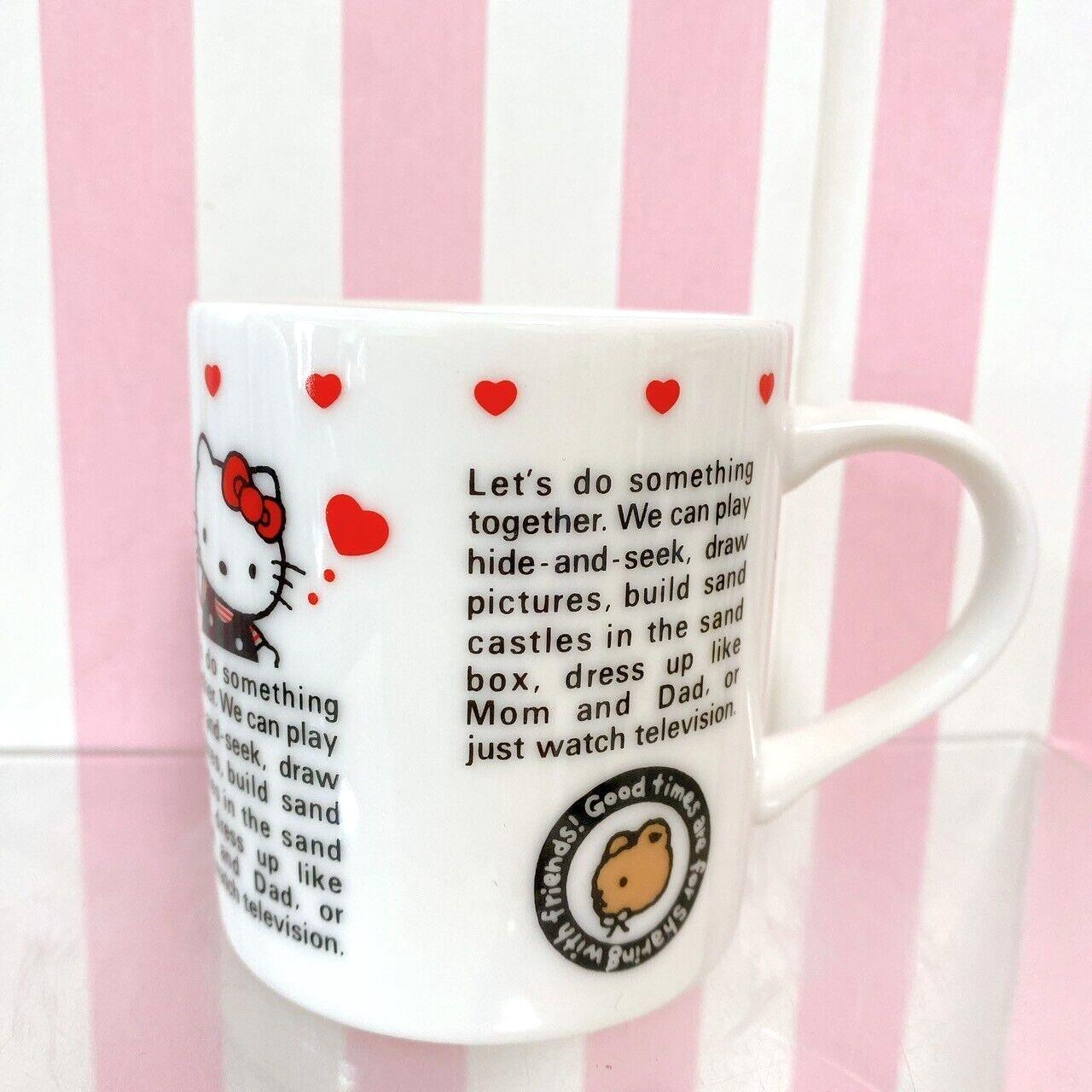 Sanrio Hello Kitty Mug Cup White Red Heart Cat Bear 1990 Design Vintage Rare