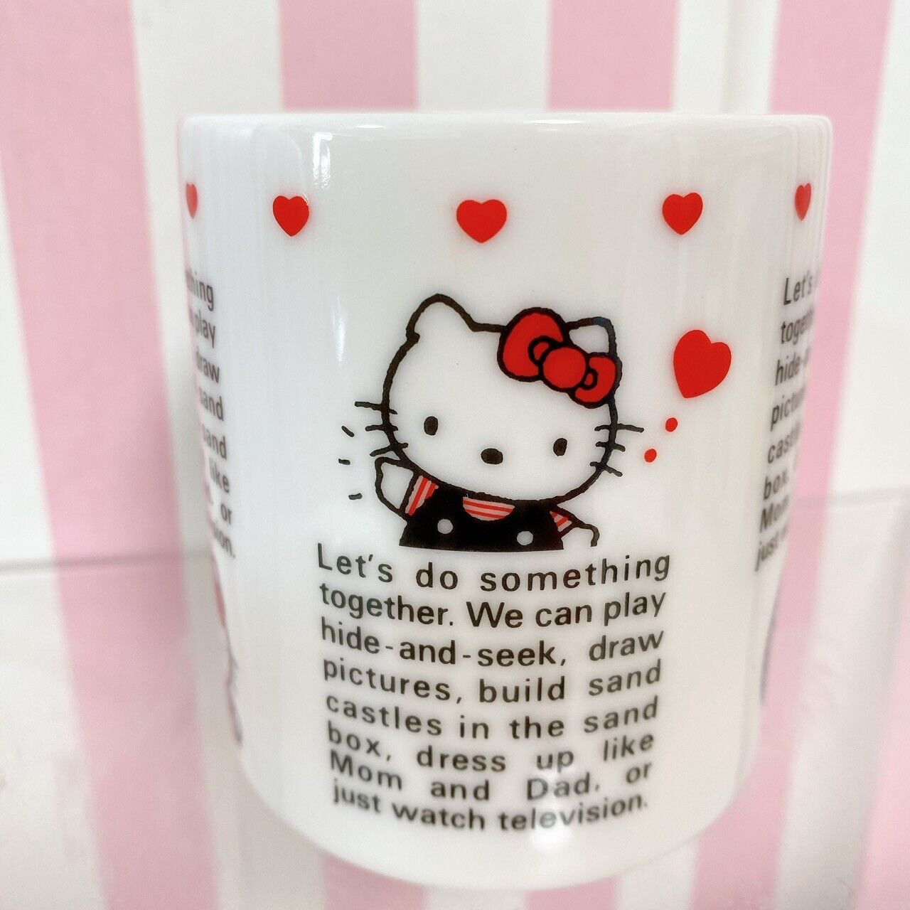 Sanrio Hello Kitty Mug Cup White Red Heart Cat Bear 1990 Design Vintage Rare