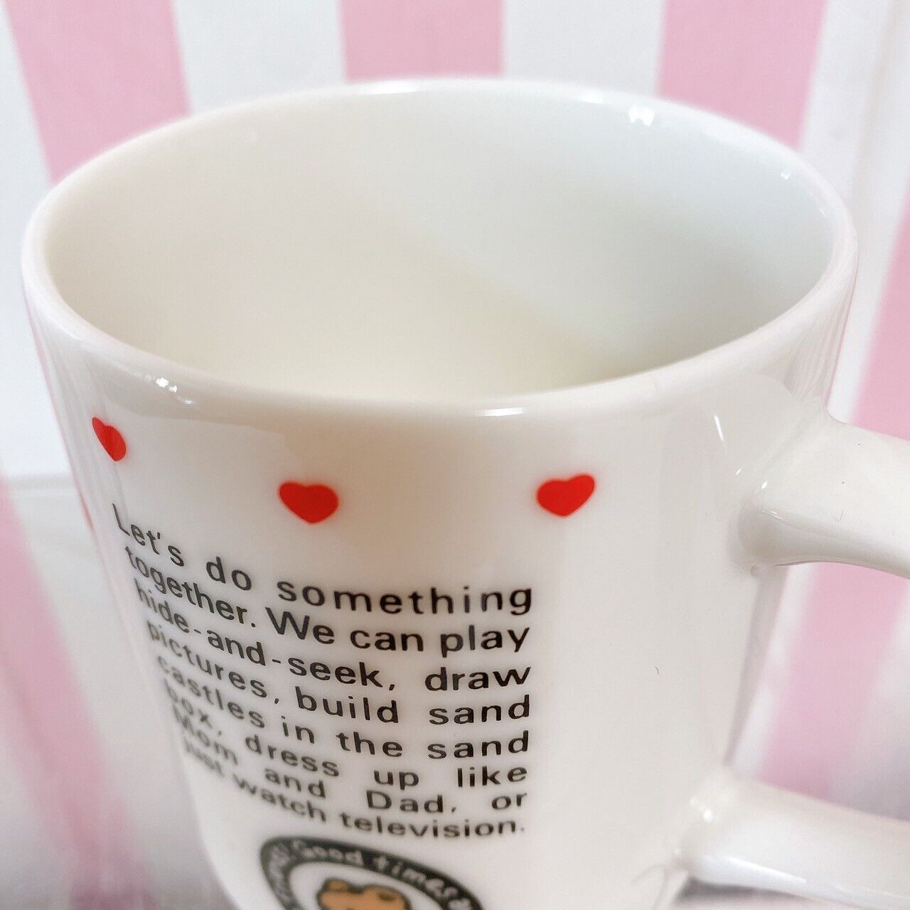 Sanrio Hello Kitty Mug Cup White Red Heart Cat Bear 1990 Design Vintage Rare