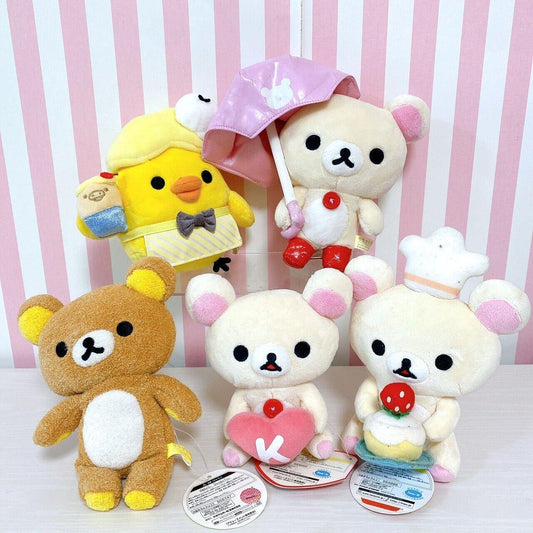 San-X Rilakkuma Korilakkuma Kiiroitori Plush Set 5 Soft Stuffed Toy Umbrella