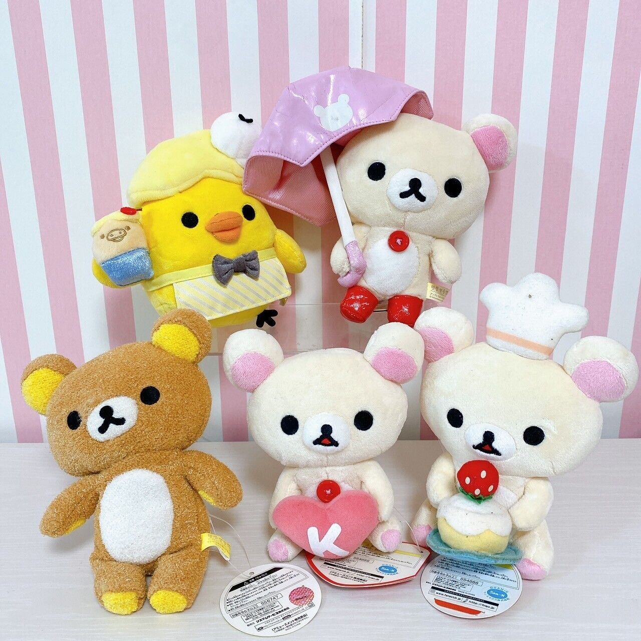 San-X Rilakkuma Korilakkuma Kiiroitori Plush Set 5 Soft Stuffed Toy Umbrella