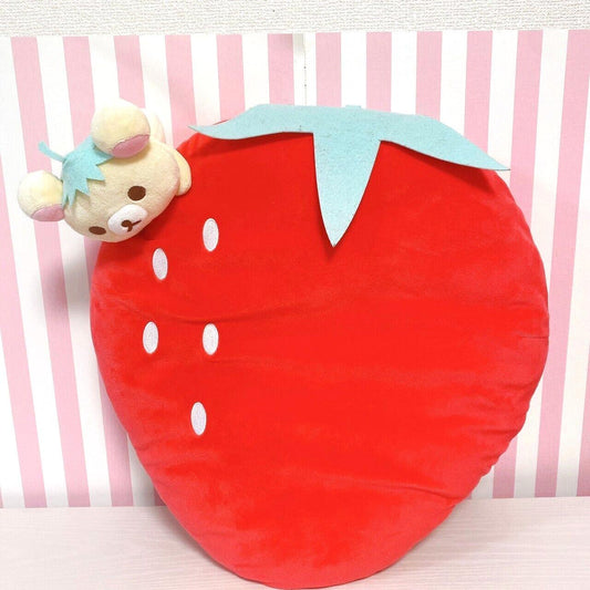 San-x Rilakkuma Korilakkuma Cushion Strawberry Party Plush White Bear Red Fruit