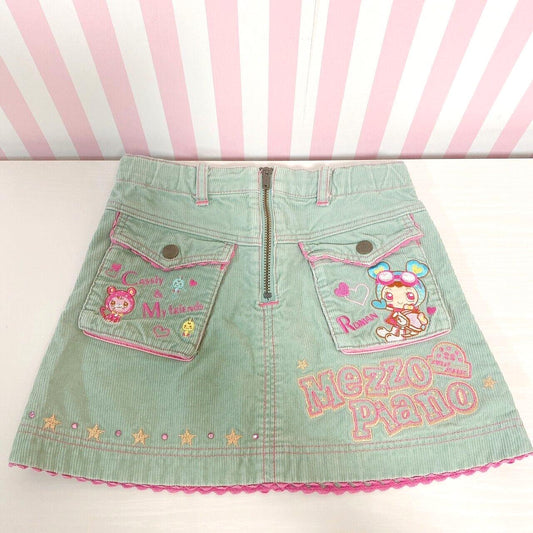 Mezzo Piano Skirt 110cm Green Frill Star Heart Pocket Cotton Kids Kawaii Rare