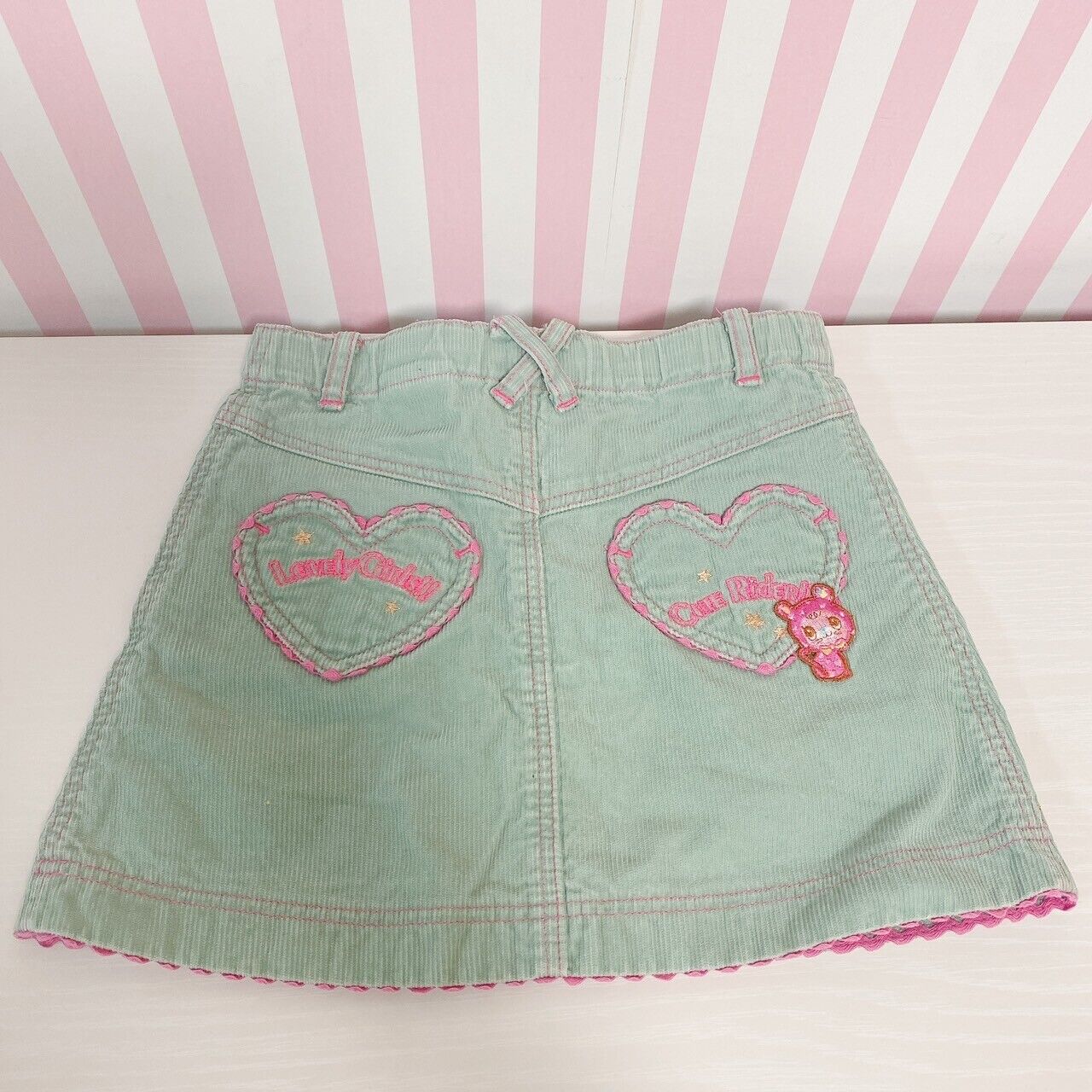 Mezzo Piano Skirt 110cm Green Frill Star Heart Pocket Cotton Kids Kawaii Rare