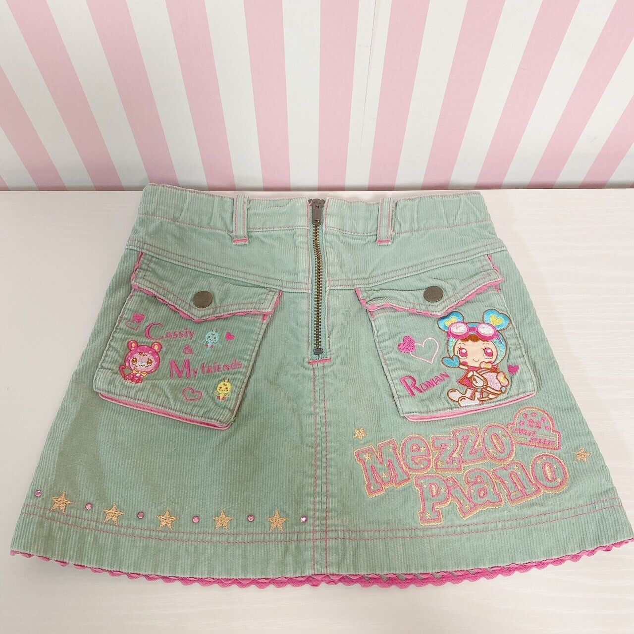 Mezzo Piano Skirt 110cm Green Frill Star Heart Pocket Cotton Kids Kawaii Rare