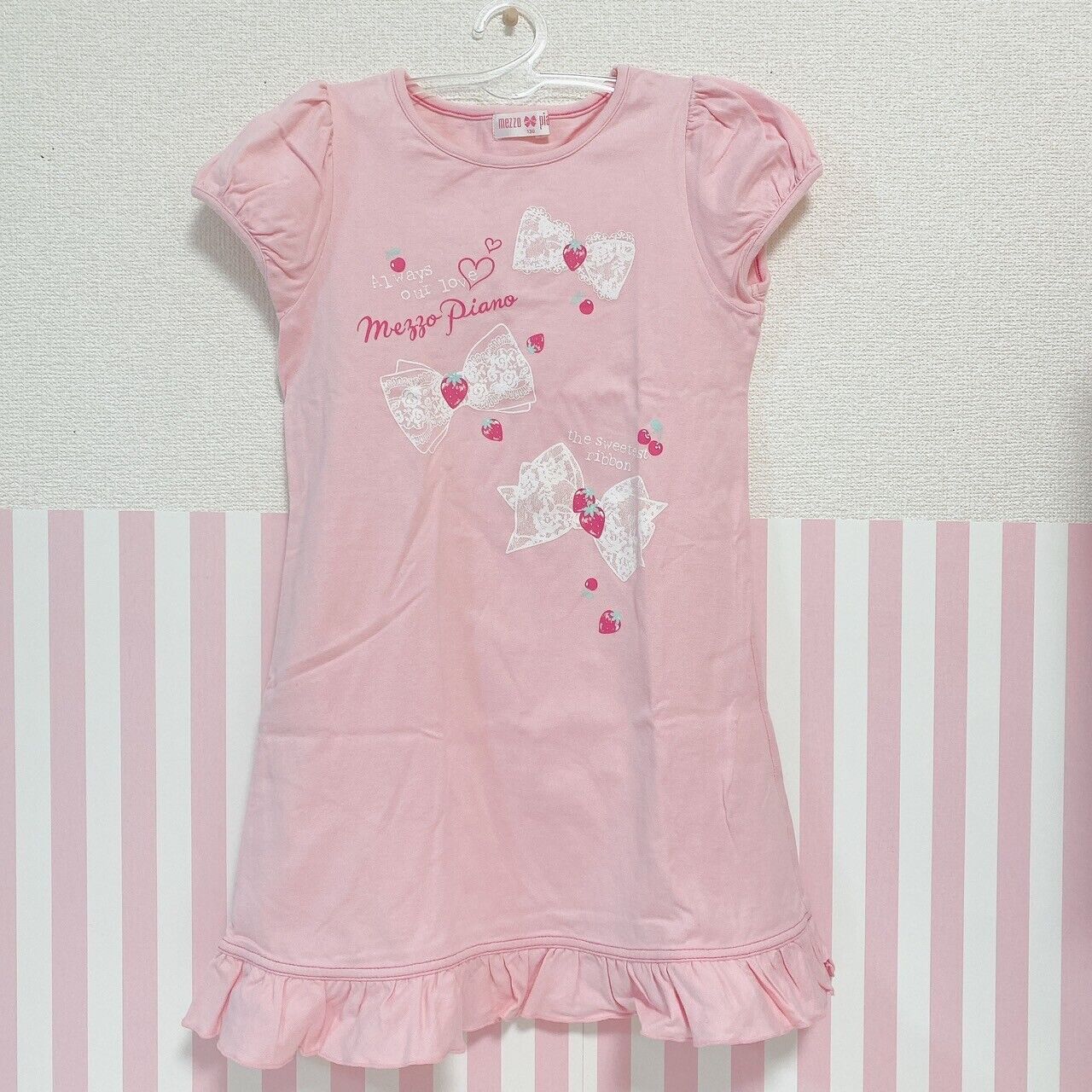 Mezzo Piano One Piece Pink 130cm Ribbon Frill Strawberry Heart Clothing Girl