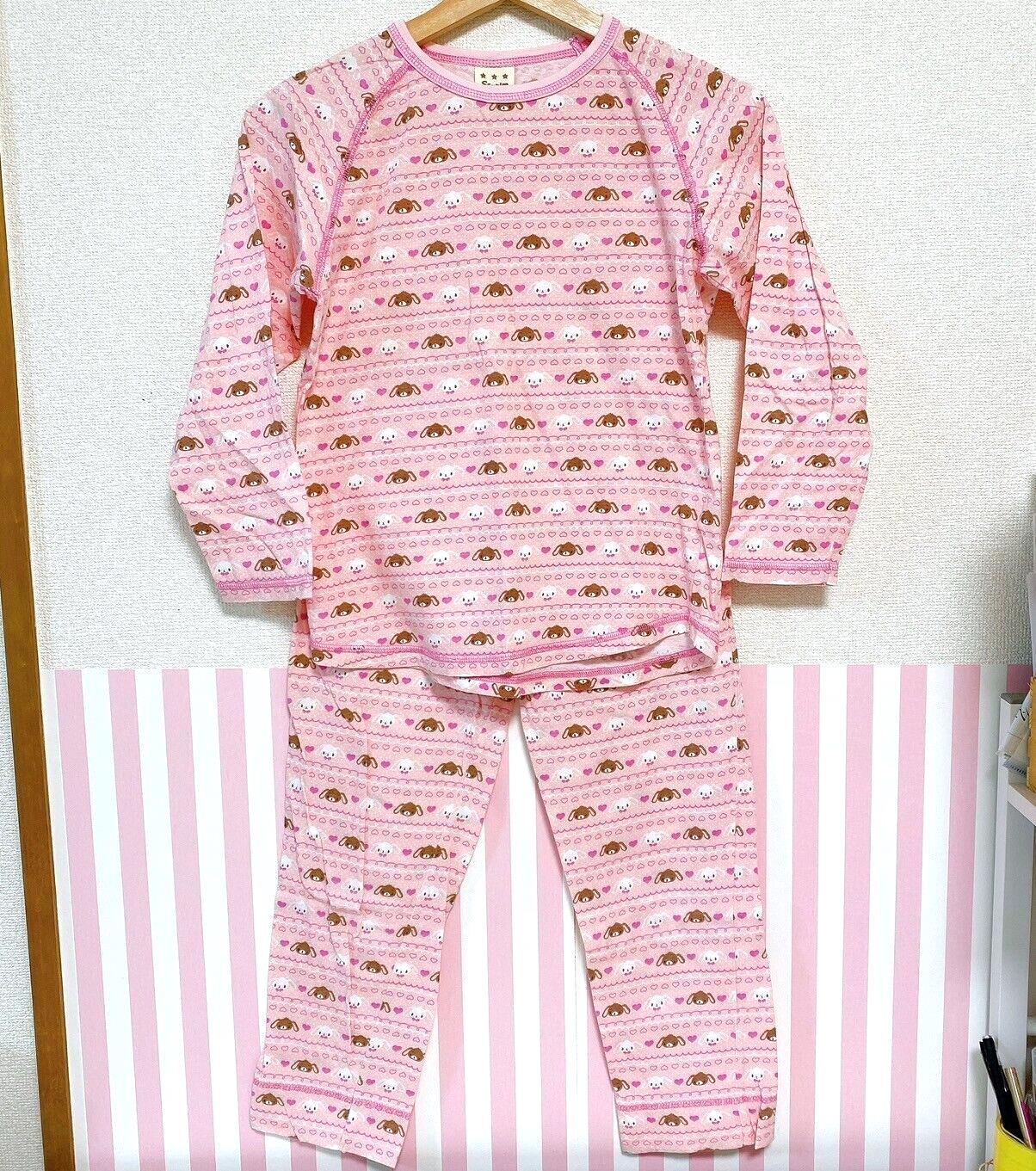 Sanrio Sugar Bunnies Pajamas Kids 140cm Pink Shirousa Kurousa Long Sleeve Heart