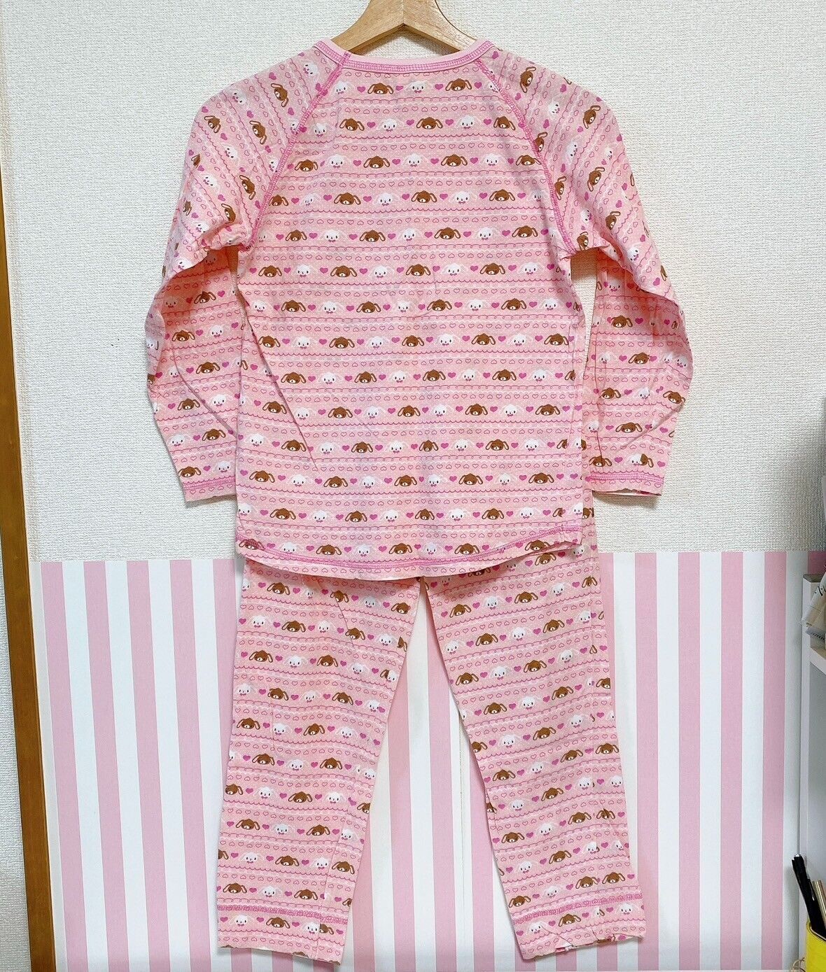 Sanrio Sugar Bunnies Pajamas Kids 140cm Pink Shirousa Kurousa Long Sleeve Heart