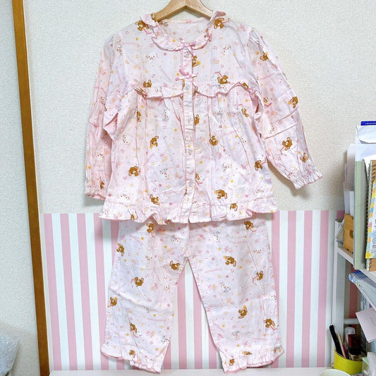 Sanrio Sugar Bunnies Pajamas Kids 140cm Pink Ribbon Frill Shirousa Kurousa Rare