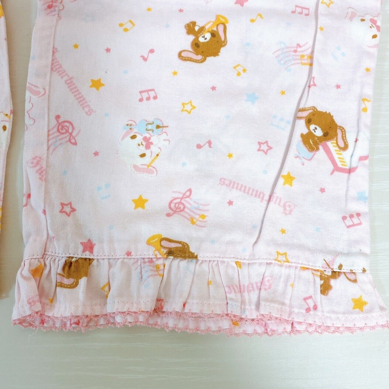 Sanrio Sugar Bunnies Pajamas Kids 140cm Pink Ribbon Frill Shirousa Kurousa Rare