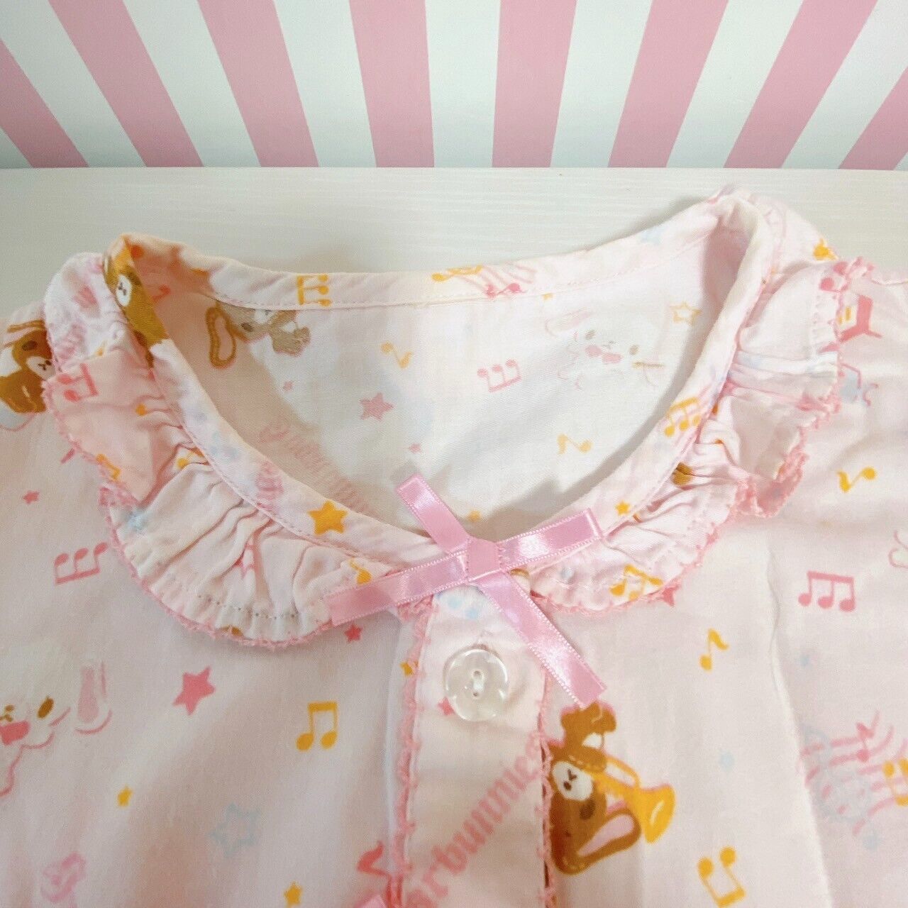 Sanrio Sugar Bunnies Pajamas Kids 140cm Pink Ribbon Frill Shirousa Kurousa Rare