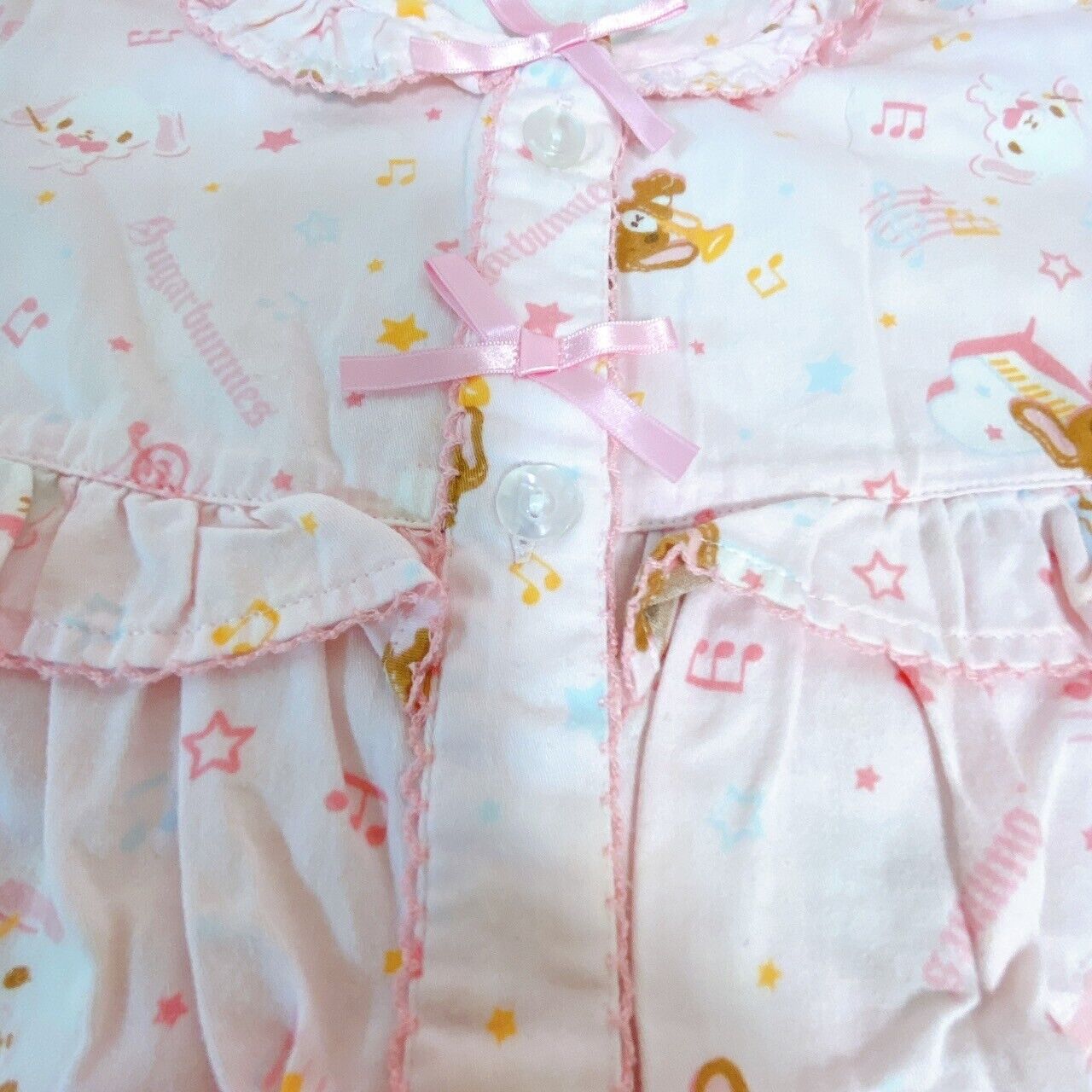 Sanrio Sugar Bunnies Pajamas Kids 140cm Pink Ribbon Frill Shirousa Kurousa Rare