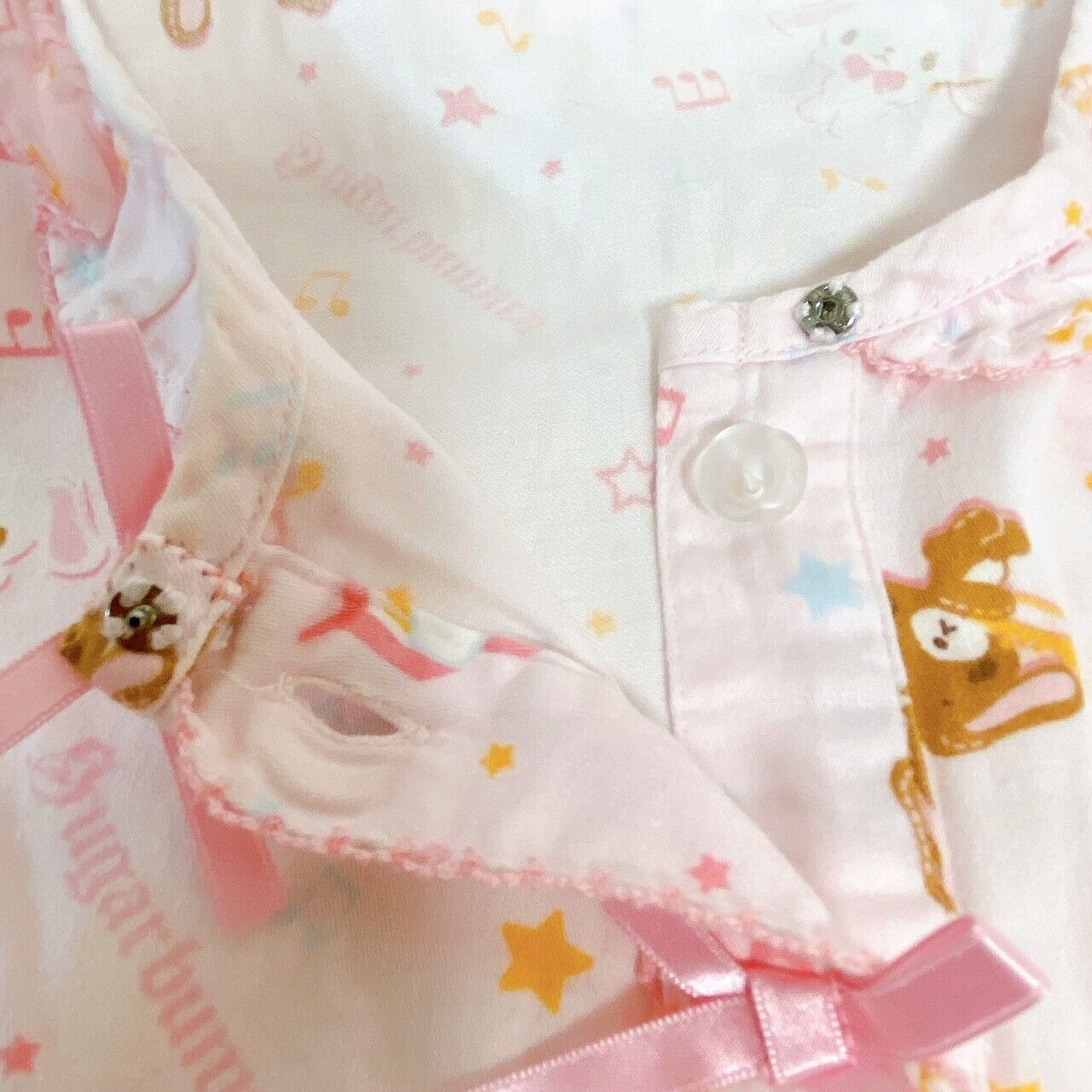 Sanrio Sugar Bunnies Pajamas Kids 140cm Pink Ribbon Frill Shirousa Kurousa Rare