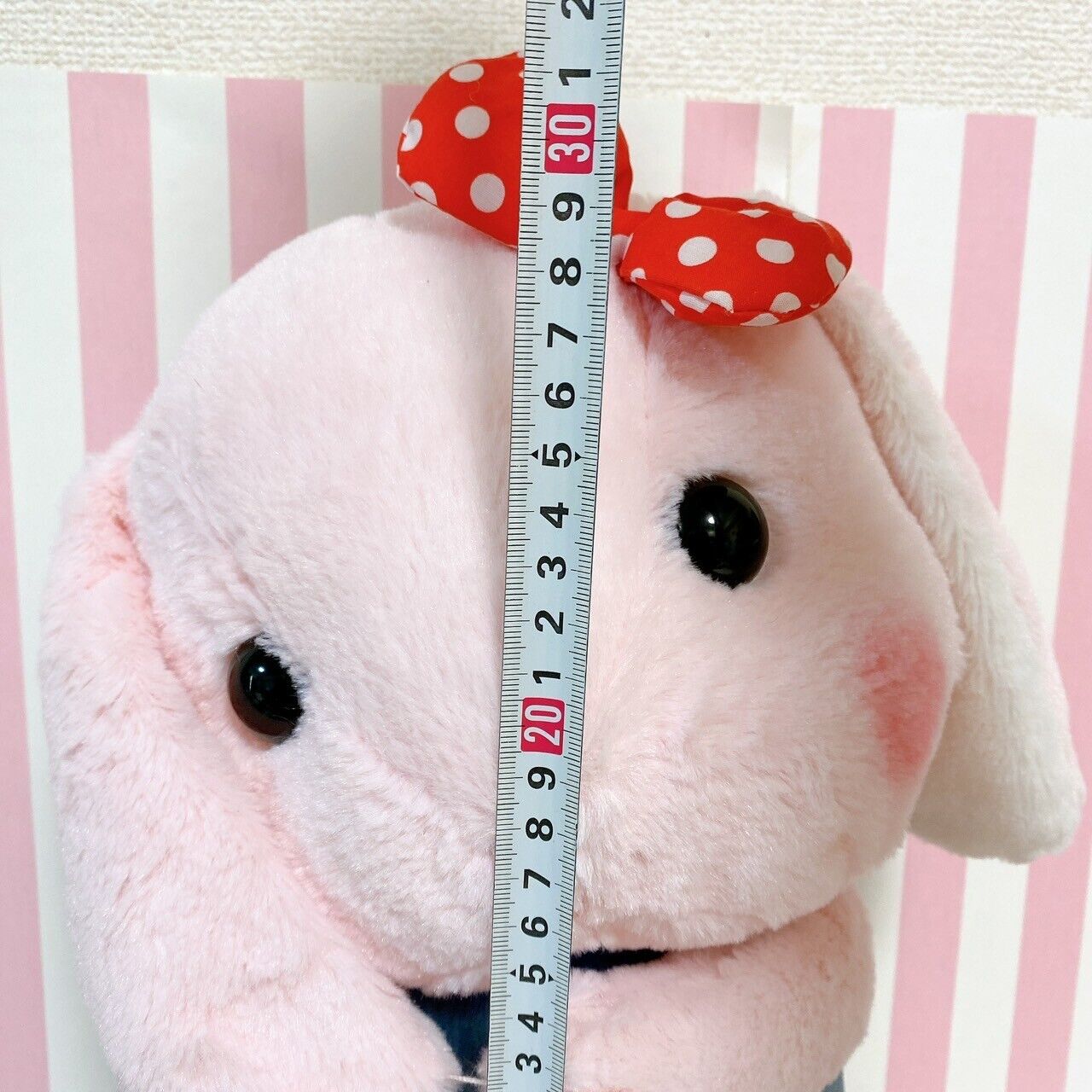 Poteusa Loppy Plush Soft Stuffed Toy Doll Fluffy Pink Rabbit PL Ribbon Dot Red