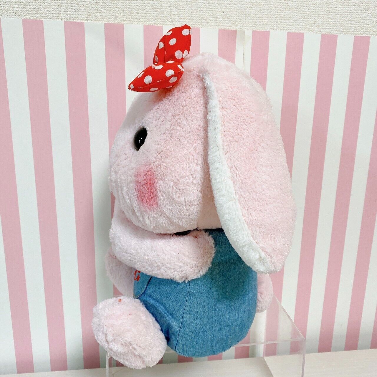 Poteusa Loppy Plush Soft Stuffed Toy Doll Fluffy Pink Rabbit PL Ribbon Dot Red