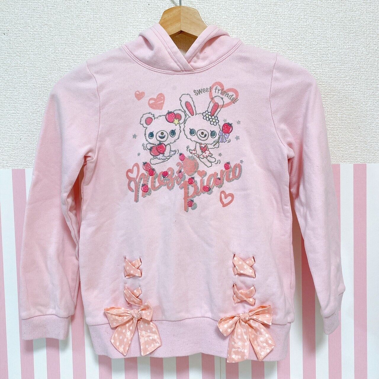 Mezzo Piano Hoodie Sweatshirt 130cm Pink Rabbit Bear Ribbon Strawberry Heart