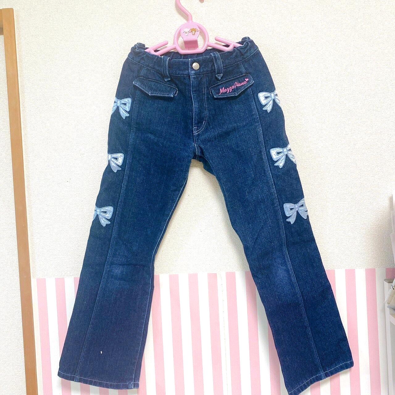 Mezzo Piano Long Pants M Size 140cm Denim Heart Ribbon Kids Girl Kawaii Rare