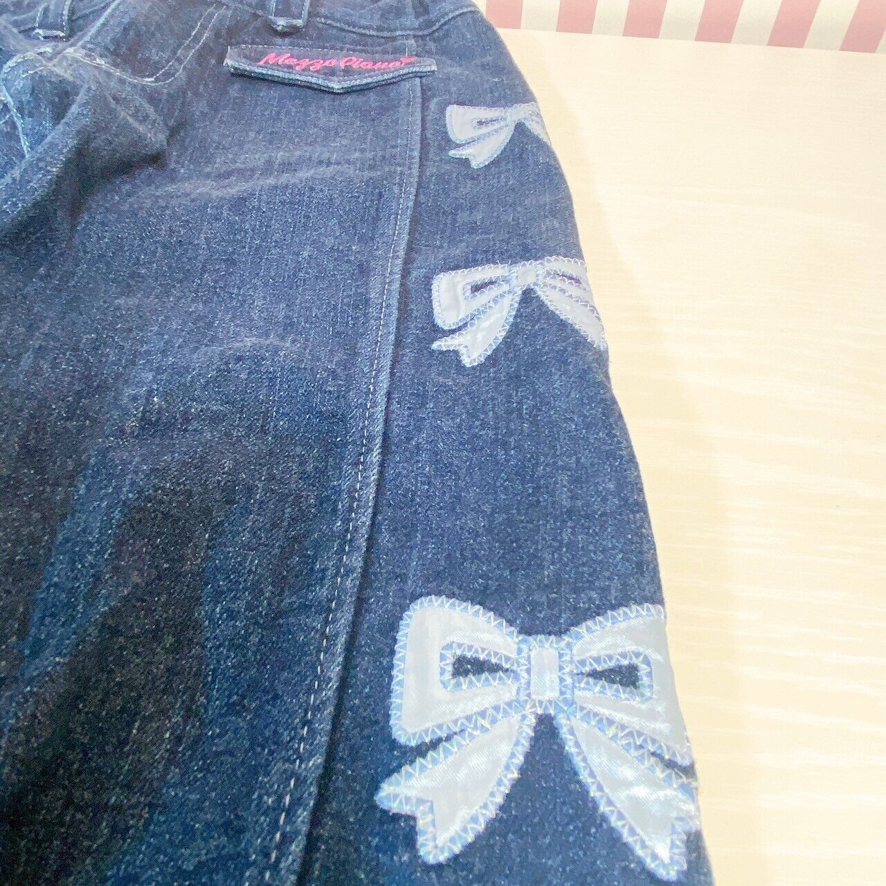 Mezzo Piano Long Pants M Size 140cm Denim Heart Ribbon Kids Girl Kawaii Rare