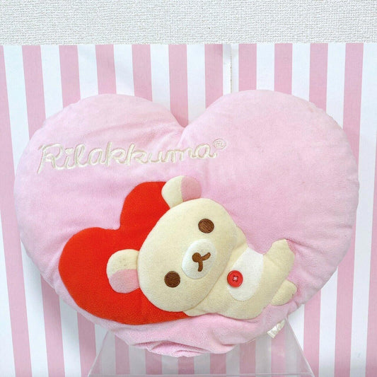 San-x Rilakkuma Korilakkuma Cushion Heart Pink Red White Bear Fluffy Lying Rare